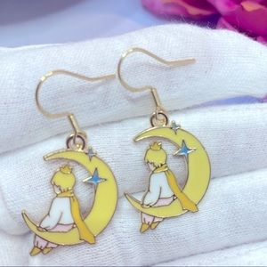 3 for 25$+10%off/ Little prince & moon star ⭐️ 925 silver post enamel earrings